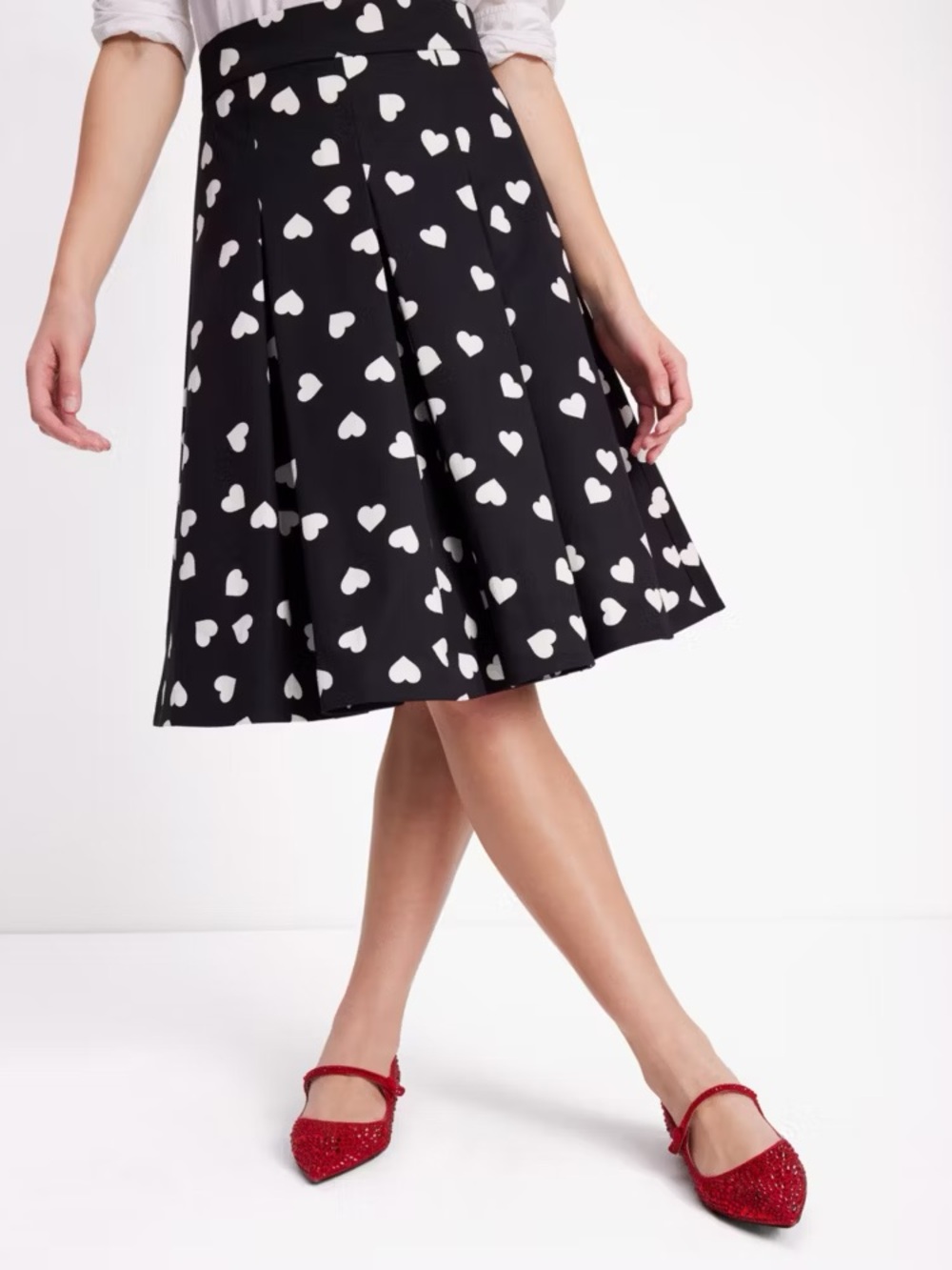 KATE SPADE ♠️ Scattered Heart Black & White Pleated Midi Skirt Sz 4 $298